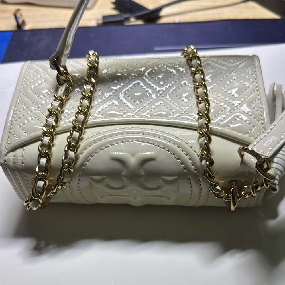 Tory Burch Cream and Gold Quilted Crossbody Bag